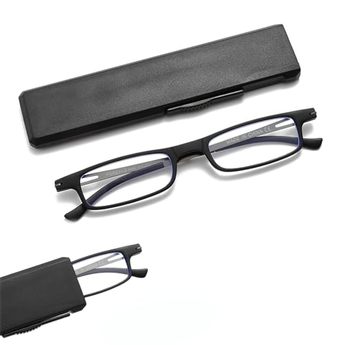 OWTXIS Ultradünne faltbare Lesebrille für Frauen Männer Kompakte TR90 Blaulichtblockierende Leser mit tragbarem dünnem flachem Etui (Schwarz, +1.00) von OWTXIS