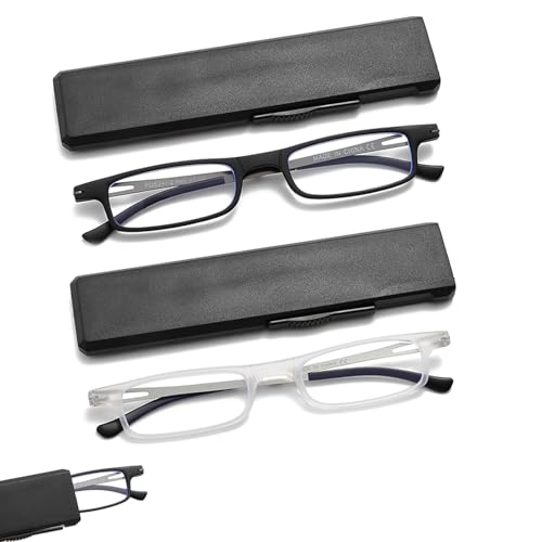 OWTXIS Ultradünne faltbare Lesebrille für Frauen Männer Kompakte TR90 Blaulichtblockierende Leser mit tragbarem dünnem flachem Etui (Schwarz,Durchsichtig, +3.50) von OWTXIS