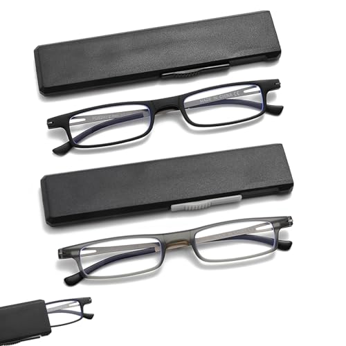 OWTXIS Ultradünne faltbare Lesebrille für Frauen Männer Kompakte TR90 Blaulichtblockierende Leser mit tragbarem dünnem flachem Etui (Schwarz,Grau, +2.50) von OWTXIS
