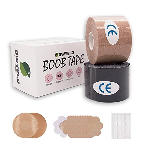 OWYELO Klebe BH Push Up Große Brust Set (1 Hautfarbe + 1 schwarzes), Boob Tape, Trägerloser BH, Bruststraffungsband BH, Brust Tape, Strapless Bra Unsichtbarer BH für Abendkleider von OWYELO