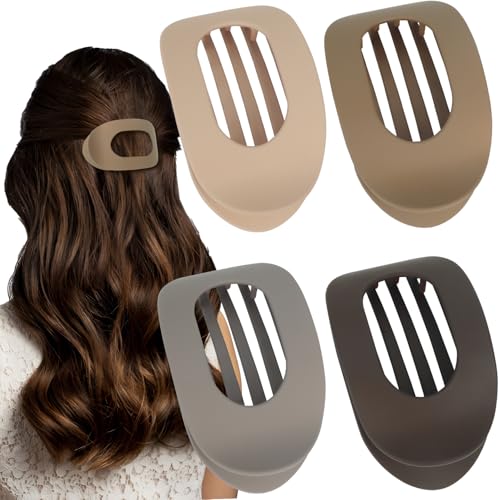 OWill 4 Stück Braun Matt Haarklammern für Damen,Flache Haarspangen,Haarspangen Damen Dünnes Haar,Haarklammer Gebogenes Design,Flat Claw Clip für Dünnes Haar und Dickes Haar von OWill