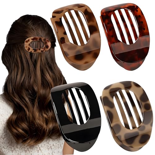 OWill 4 Stück Haarklammern für Damen,Flache Haarspangen,Haarspangen Damen Dünnes Haar,Haarklammer Gebogenes Design,Flat Claw Clip für Dünnes Haar und Dickes Haar von OWill