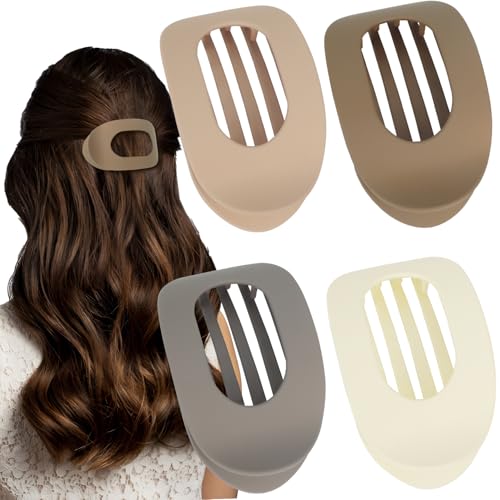 OWill 4 Stück Neutrale Farbe Matt Haarklammern für Damen,Flache Haarspangen,Haarspangen Damen Dünnes Haar,Haarklammer Gebogenes Design,Flat Claw Clip für Dünnes Haar und Dickes Haar von OWill