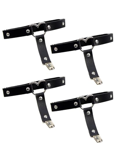 OXDOHUE 2 Paar Leder Bein Strumpfband Damen Verstellbar Rosa Anti Rutsch Clip Strumpfhalter Punk Gothic Strumpfband Schwarz Halloween Karneval Cosplay Party Zubehör - schwarz/rosa von OXDOHUE