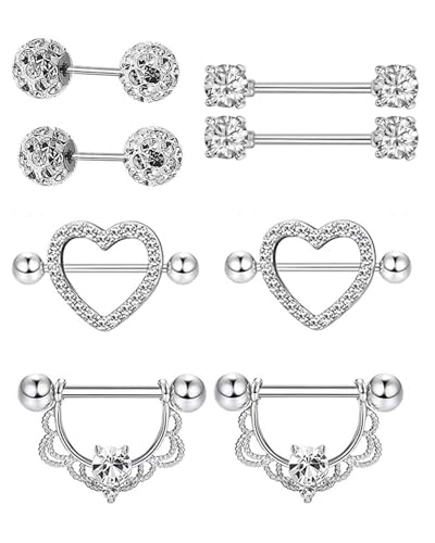 OXDOHUE 4 Paar 14G Nippelpiercing Chirurgenstahl für Damen Brustwarzenpiercing Nippel Piercing Zungenpiercing Edelstahl Schmetterling Herz Barbell Piercing Körperschmuck Set für Frauen Mädchen von OXDOHUE