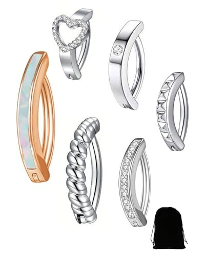 OXDOHUE 6 Stück 14G Bauchnabelpiercing Gold Silber CZ Opal Herz Bauchnabelpiercing Ring Clicker Piercing Set Belly Piercing Schmuck Bauchnabel Ring - Silber von OXDOHUE