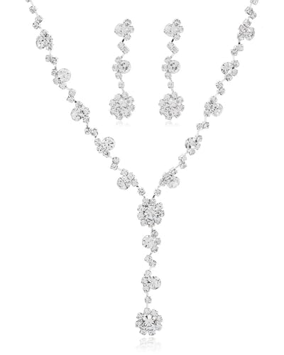 OXDOHUE Brautschmuck Set Silber Schmuckset 3 Pcs Schmucksets für Braut Strass Ohrringe Damen Hochzeitsschmuck Glitzer Armband Abschlussball Schmuck Silber Brautschmuck Hochzeit Set für Braut Hochzeit von OXDOHUE