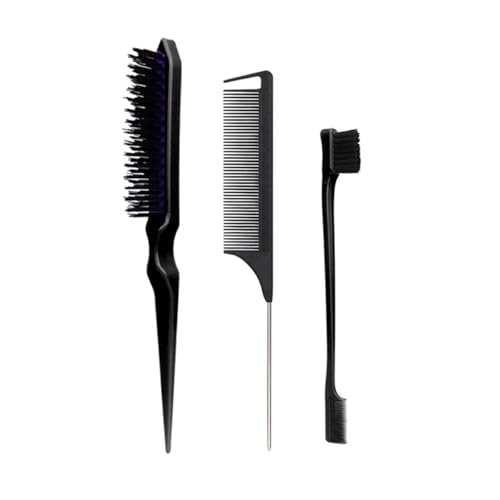 MIUYTRN 3-teiliges Haarbürsten-Set mit glatter Rückseite, Borsten-Haarbürste, Neck-Kamm for Frauen mit schwarzem Haar cuicui(Black) von OXGQDTDQ