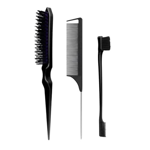 MIUYTRN 3-teiliges Haarbürsten-Set mit glatter Rückseite, Borsten-Haarbürste, Neck-Kamm for Frauen mit schwarzem Haar cuicui(Black) von OXGQDTDQ