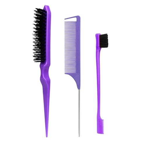 MIUYTRN 3-teiliges Haarbürsten-Set mit glatter Rückseite, Borsten-Haarbürste, Neck-Kamm for Frauen mit schwarzem Haar cuicui(For Purple) von OXGQDTDQ