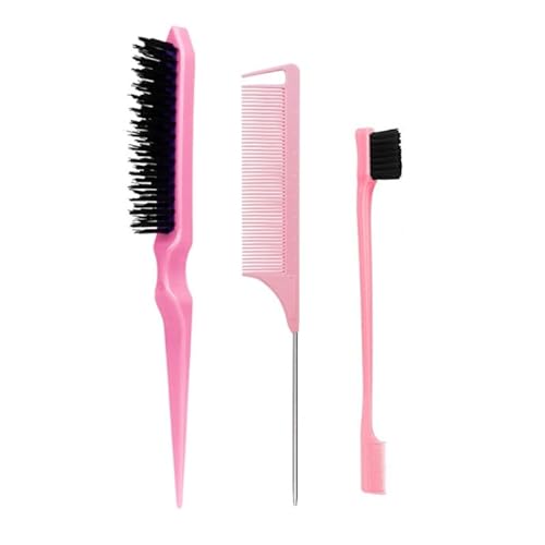 MIUYTRN 3-teiliges Haarbürsten-Set mit glatter Rückseite, Borsten-Haarbürste, Neck-Kamm for Frauen mit schwarzem Haar cuicui(Rosa) von OXGQDTDQ