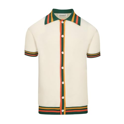 OXKNIT Herren Poloshirt Kurzarm Weiß Strickjacke mit Gestreifte Regular Fit Baumwolle Polohemd für Sommer von OXKNIT