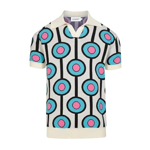 OXKNIT Herren Poloshirts Kurzarm Vintage Strick Sommer Shirt V-Ausschnitt Polohemd Regular Fit von OXKNIT