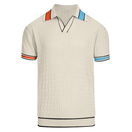 OXKNIT Herren Poloshirts Kurzarm Weiß Vintage Strick Texture Shirt Sommer V-Ausschnitt Polohemd Regular Fit OXKNIT Herren Poloshirts Kurzarm Weiß Vintage Strick Texture Shirt Sommer V-Ausschnitt Polohemd Regular Fit von OXKNIT