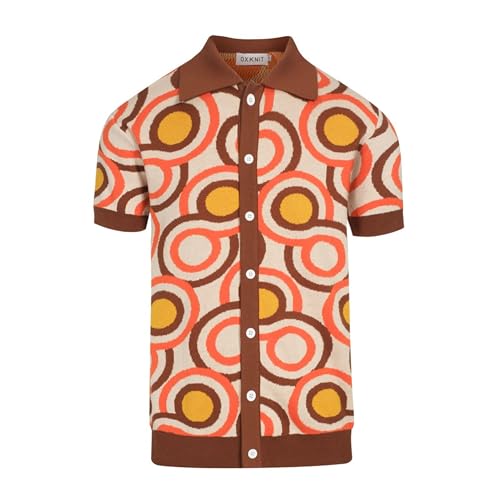 OXKNIT Polo Shirt Herren Kurzarm Braun Knopfleiste Polohemd Strick Casual Tshirt von OXKNIT
