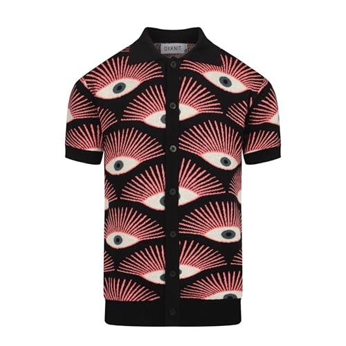 OXKNIT Poloshirt Herren Kurzarm Psychedelisch Auge Schwarz Button-down Gestrickt Golf Polohemd von OXKNIT