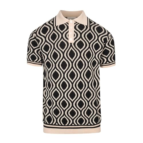 OXKNIT Poloshirt Herren Kurzarm Schwarz 1950s Retro-Style Polohemd Strick Casual Golf Tshirt von OXKNIT