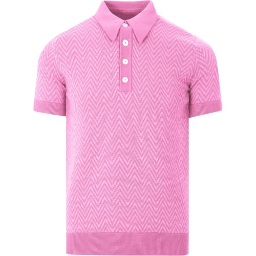 OXKNIT Poloshirt Herren Kurzarm Stricken Polohemd 60S Retro Mod Golf Shirt mit Fischgrätenmuster von OXKNIT
