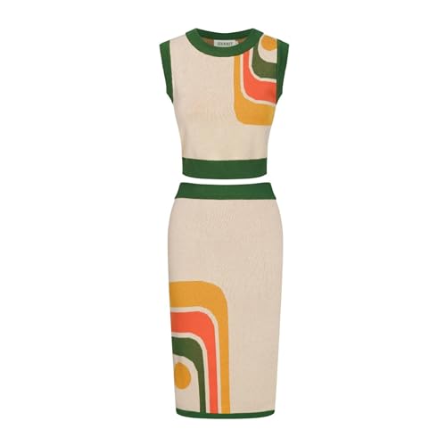 OXKNIT Rock Damen mit Crop Top Set Vintage Strick Set mit Geometrischem Muster Sommer Casual Outfit von OXKNIT