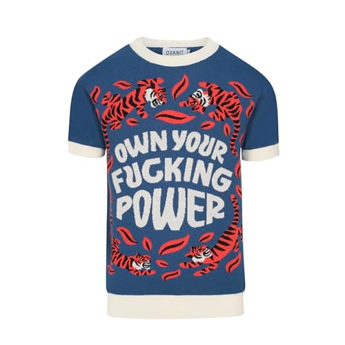 OXKNIT T-Shirt Herren Kurzarm Blau Tier-Jacquard-Strick Fashion Baumwolle Rundhalsausschnitt T-Shirt von OXKNIT
