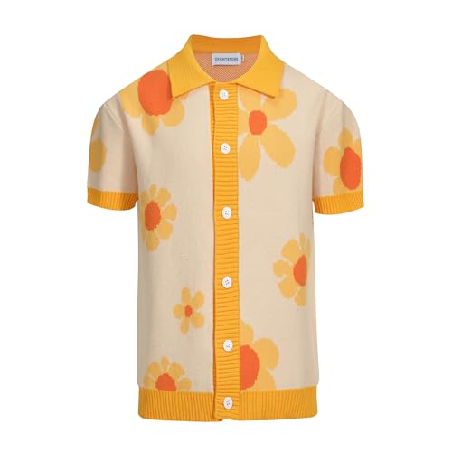OXKnit Poloshirt Herren Kurzarm Button Down Gelb Cardigan Polo T-Shirt Baumwolle Lässig Blume Muster Golf Shirts OXKnit Poloshirt Herren Kurzarm Button Down Gelb Cardigan Polo T-Shirt Baumwolle Lässig Blume Muster Golf Shirts von OXKnitstore