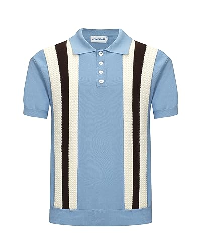 OXKnit Poloshirts für Herren Kurzarm Gestreiftes Strick-Polo Golf Polo Baumwolle Retro Button Down Shirts von OXKnitstore