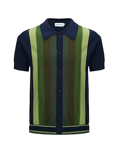 OXKnit Poloshirts für Herren Kurzarm Baumwolle Retro Gestreiftes Strick-Polo Golf Polo Button Down Shirts von OXKnitstore