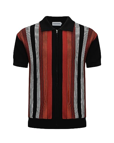 OXKnit Poloshirts für Herren Kurzarm Voller Reißverschluss Gestreiftes Strick Polo Golf Polo Retro Shirts von OXKnitstore