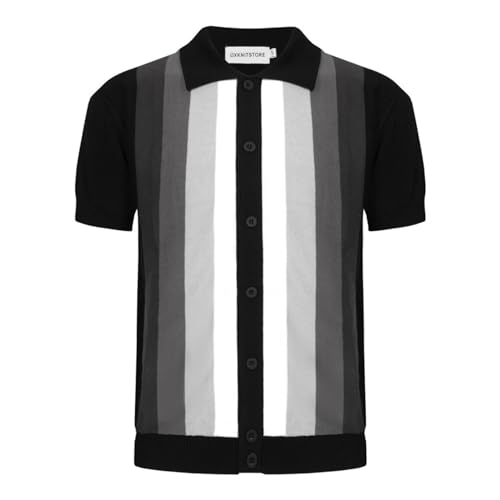 OXKnit Poloshirts für Herren Kurzarm Baumwolle Retro Gestreiftes Strick-Polo Golf Polo Button Down Shirts von OXKnitstore