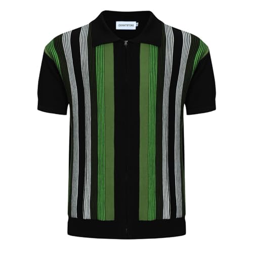 OXKnit Poloshirts für Herren Kurzarm Voller Reißverschluss Gestreiftes Strick Polo Golf Polo Retro Shirts von OXKnitstore