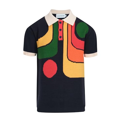 OXKNIT Poloshirts für Herren, Baumwolle, lässiger Stil, 1960er-Stil, Mod-Stil, Kurzarm, Retro. Strickwaren, XL von OXKnitstore