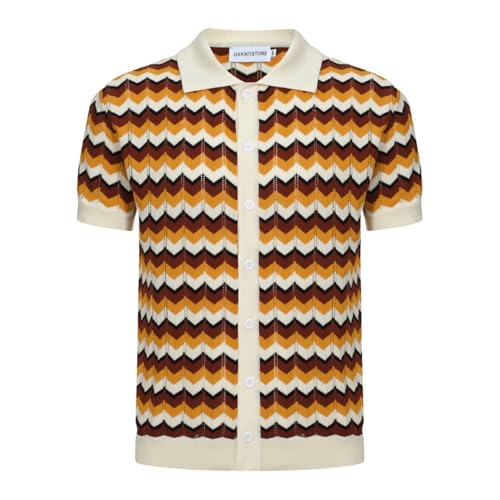 OXKNIT Herren Casual 1960er Mod Style Knit Retro Polo Shirts Kurzarm Weich Bequem Erhältlich in Big Tall, E-braun Gelb, XL von OXKnitstore