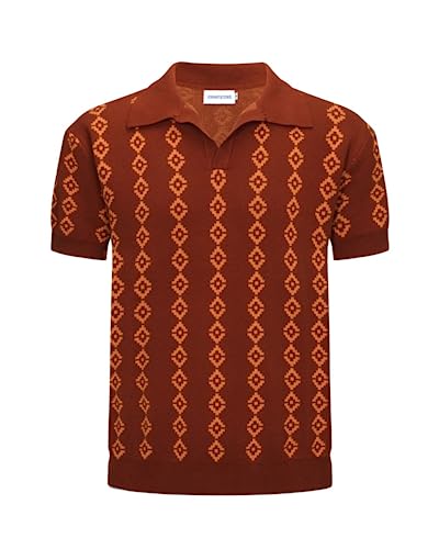 OXKNIT Herren Casual 1960er Mod Style Knit Retro Polo Shirts Kurzarm Weich Bequem Erhältlich in Big Tall, Hellbraun, L von OXKnitstore