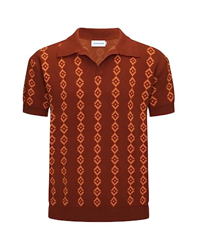 OXKNIT Herren Poloshirt 1960er Jahre Mod Style Vintage Shirts V-Ausschnitt Golf Polo T Shirts Dunkelbraun, Braun, Mittel von OXKnitstore