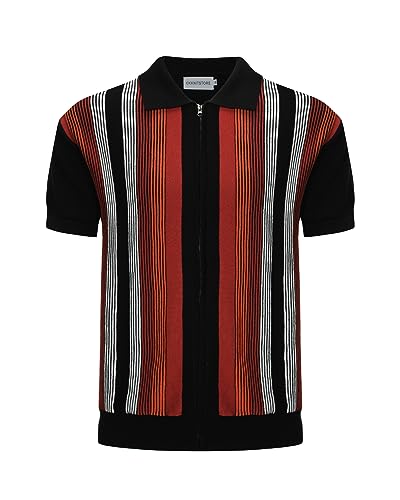 OXKNIT Herren Casual 1960er Mod Style Streifen Gestricktes Retro Poloshirt Weich Bequem Erhältlich in Groß & Tall, A-dark red, Mittel von OXKnitstore