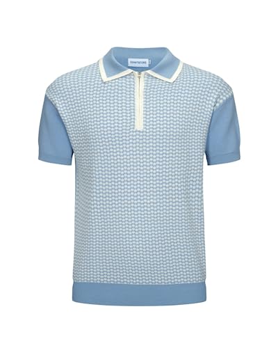 OXKNIT Herren Casual 1960er Mod Style Streifen Gestricktes Retro Poloshirt Weich Bequem Erhältlich in Groß & Tall, C-Blau, Mittel von OXKnitstore