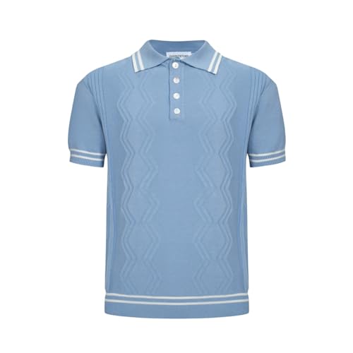 OXKNIT Herren Casual 1960er Mod Style Streifen Gestricktes Retro Poloshirt Weich Bequem Erhältlich in Groß & Tall, O-blau, L von OXKnitstore