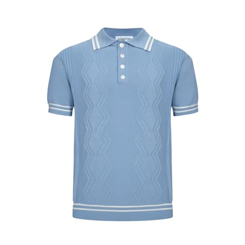 OXKNIT Herren-Poloshirt, lässig, 1960er-Jahre-Stil, gestreift, gestrickt, Retro-Poloshirt, weich, bequem, erhältlich in Big & Tall, Pure Blue, XL von OXKnitstore