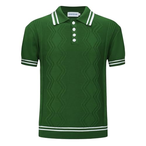 OXKNIT Herren Casual 1960er Mod Style Streifen Gestricktes Retro Poloshirt Weich Bequem Erhältlich in Groß & Tall, O-grün, L von OXKnitstore