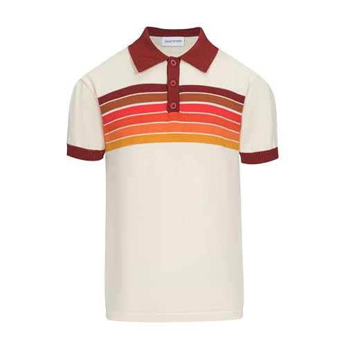 OXKnit Herren Poloshirts Kurzarm Baumwolle Lässig Polo Shirt Retro Golfshirt Gestreiftes Strick Poloshirt von OXKnitstore