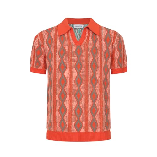 OXKNIT Herren Poloshirts 60er Jahre Vintage Shirts Gestrickt Retro Poloshirts Kurzarm V-Ausschnitt Sommerhemd, Grau / Rot, Klein OXKNIT Herren Poloshirts 60er Jahre Vintage Shirts Gestrickt Retro Poloshirts Kurzarm V-Ausschnitt Sommerhemd, Grau / Rot, Klein von OXKnitstore