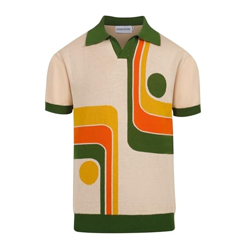 OXKNIT Herren Strick-Poloshirt im 1960er-Jahre-Stil, Vintage-Stil, kurzärmeliges Hemd mit geometrischem Design, Grün , 4X-Groß OXKNIT Herren Strick-Poloshirt im 1960er-Jahre-Stil, Vintage-Stil, kurzärmeliges Hemd mit geometrischem Design, Grün , 4X-Groß von OXKnitstore