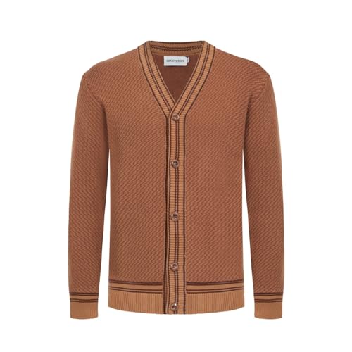 OXKNIT Herren Strickjacke Pullover mit V-Ausschnitt und Knöpfen, 1960er Retro Style braun Stricken Langarmshirts Mantel von OXKnitstore