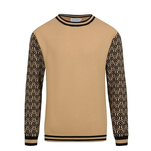 OXKNIT Herren Strickpullover Pullover Classic Langarm Rundhalsausschnitt Rippstrick Braunes Hemd, Helles Braun, L von OXKnitstore