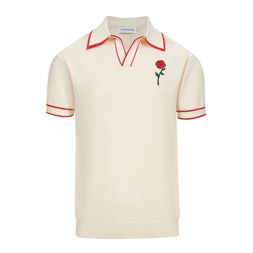 OXKnit Herren Polo Golf T-Shirt Kurzarm Gestrickt Casual Summer Besticken Rose Polohemd für Männer von OXKnitstore