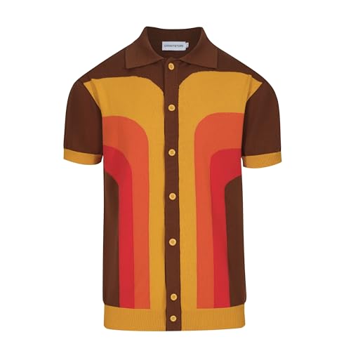 OXKnit Poloshirt Herren Kurzarm Braun Gelb Lässig Vintage Poloshirt Button Down Strick Golfshirt T Shirt von OXKnitstore