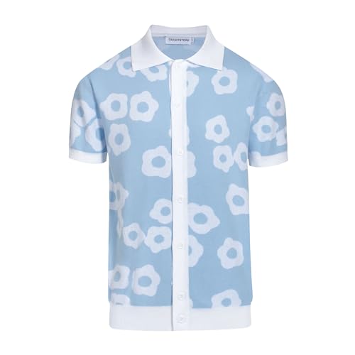 OXKnit Poloshirt Herren mit Button Down Kurzarm Cardigan Vintage Polo T-Shirt Blume Muster Sommer Golf Shirts von OXKnitstore