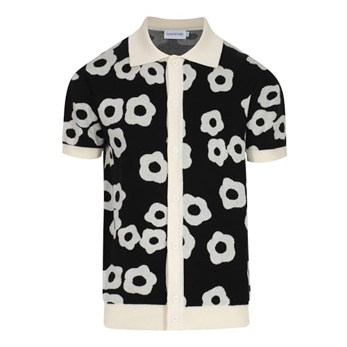 OXKnit Poloshirt Herren mit Button Down Kurzarm Cardigan Vintage Polo T-Shirt Blume Muster Sommer Golf Shirts von OXKnitstore