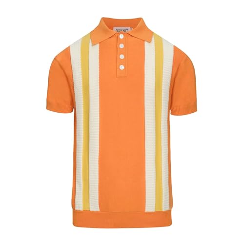 OXKnit Poloshirts für Herren Kurzarm Gestreiftes Strick-Polo Golf Polo Baumwolle Retro Button Down Shirts von OXKnitstore