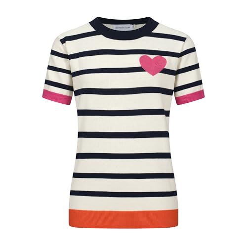 OXKnit Retro Streifen T-Shirts Damen 1960er Jahre Klassische Liebe Stricken Kurze Ärmel lässig Stricken Top von OXKnitstore